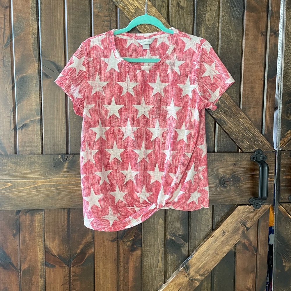 Christopher & Banks Red Graphic Tie Front T-Shirt with tie detail